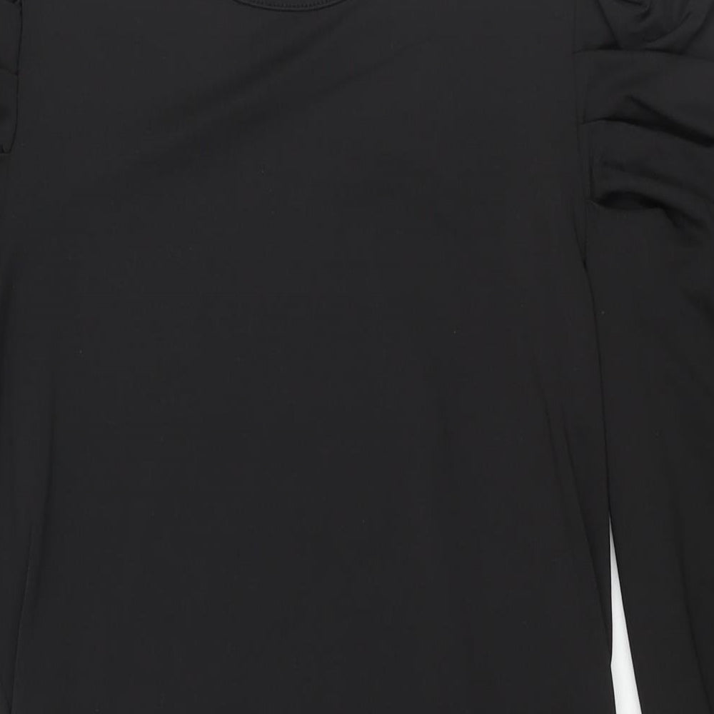 VILA Womens Black Polyester Shift Size S Round Neck Pullover - Rouched Sleeve