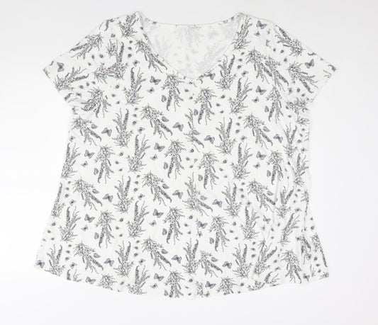 Arcadia Womens White Geometric Viscose Basic Blouse Size 26 V-Neck - Floral Print Size 26-28