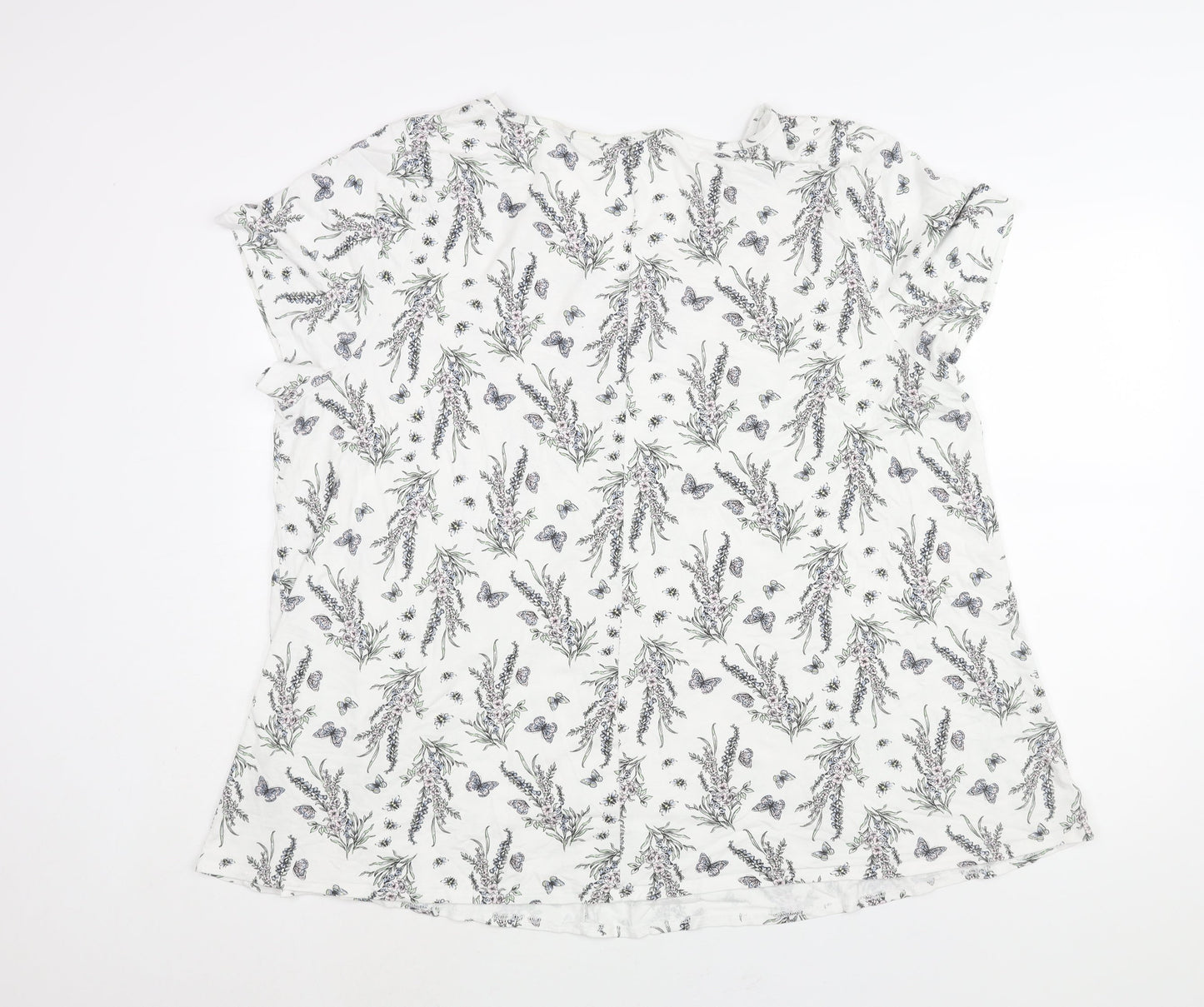 Arcadia Womens White Geometric Viscose Basic Blouse Size 26 V-Neck - Floral Print Size 26-28