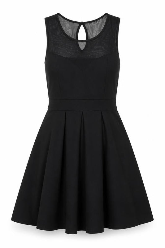 Boohoo Womens Black Polyester Fit & Flare Size 12 Round Neck Button - Mesh Bodice Detail