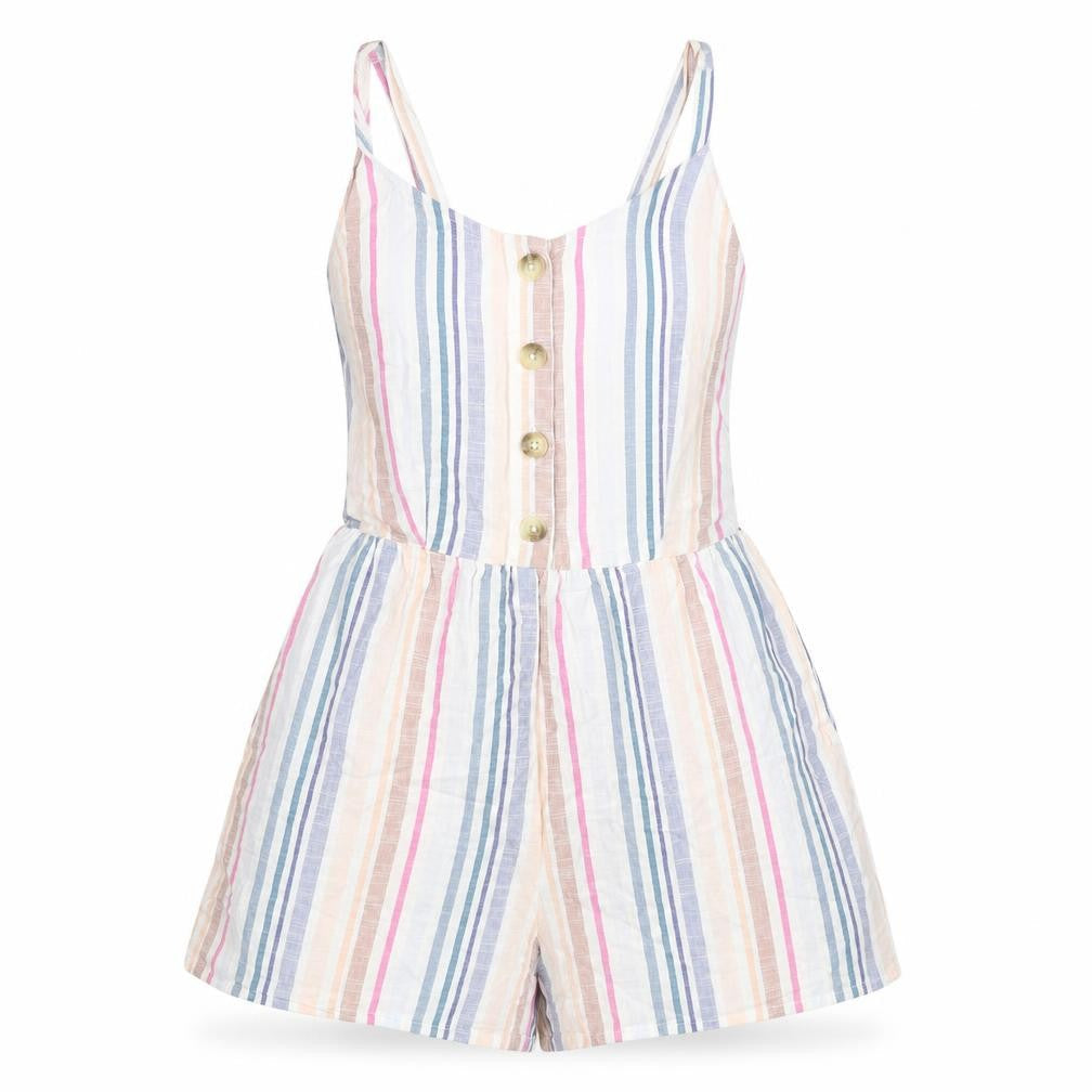 Japana Womens Multicoloured Striped Cotton Playsuit One-Piece Size S Button