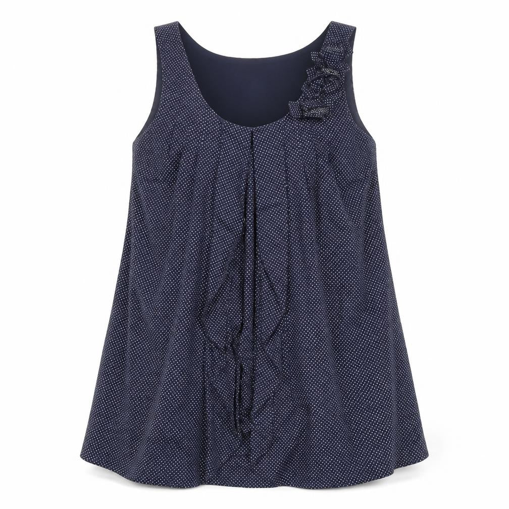 Fever Womens Blue Polka Dot Cotton A-Line Size 16 Scoop Neck Pullover - Vented Front Floral Frill