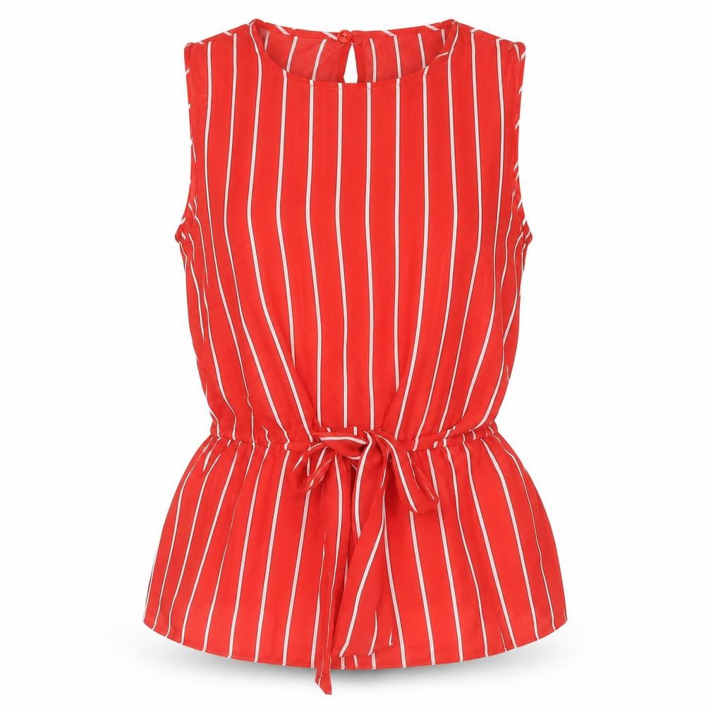 Miss Selfridge Womens Red Striped Polyester Camisole Blouse Size 6 Round Neck - Tie Detail Peplum