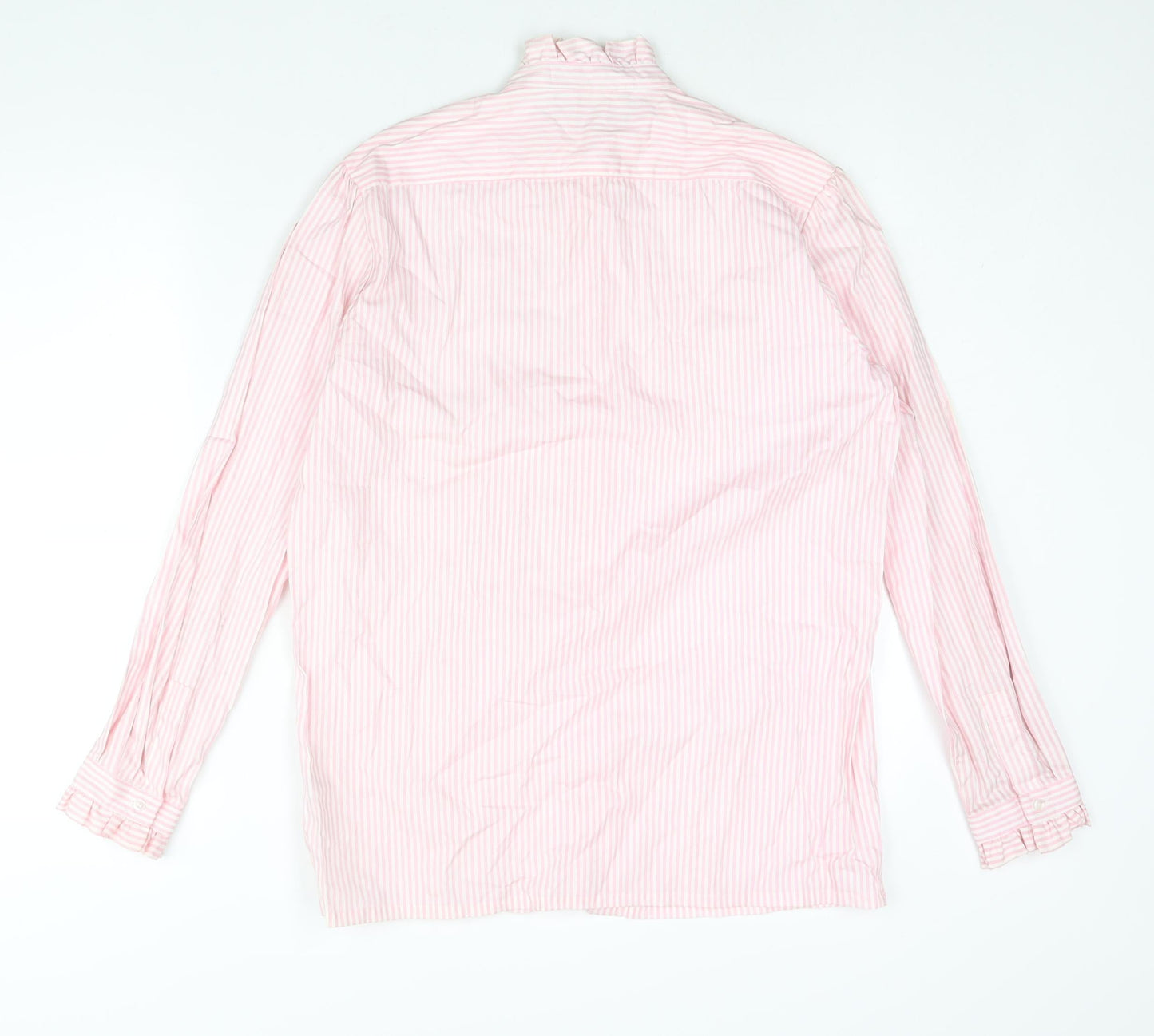 Jumpers Womens Pink Striped Cotton Basic Button-Up Size L Mock Neck - Frill Detail