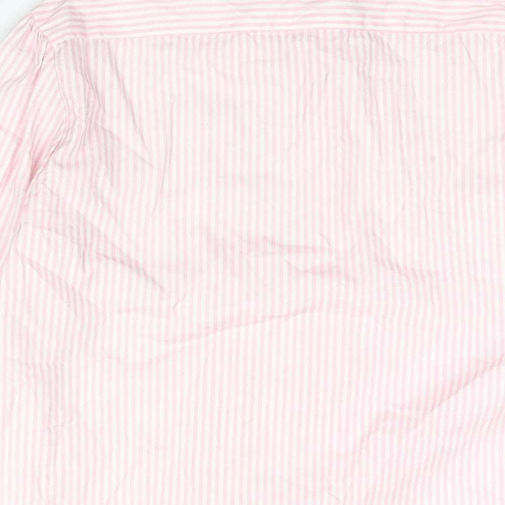 Jumpers Womens Pink Striped Cotton Basic Button-Up Size L Mock Neck - Frill Detail