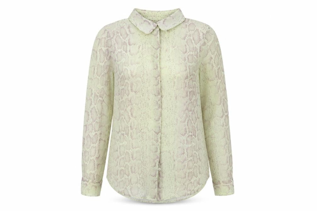 French Connection Womens Green Animal Print Polyester Basic Blouse Size 10 Collared - Snake Print Semi Sheer
