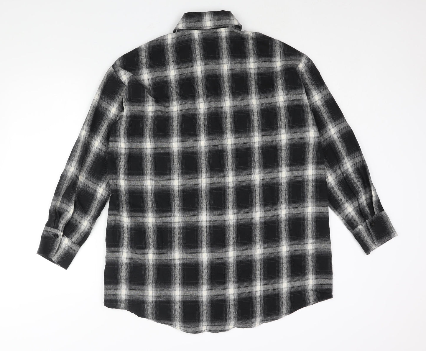 PRETTYLITTLETHING Womens Black Check Polyester Basic Button-Up Size 8 Collared - PLT Logo