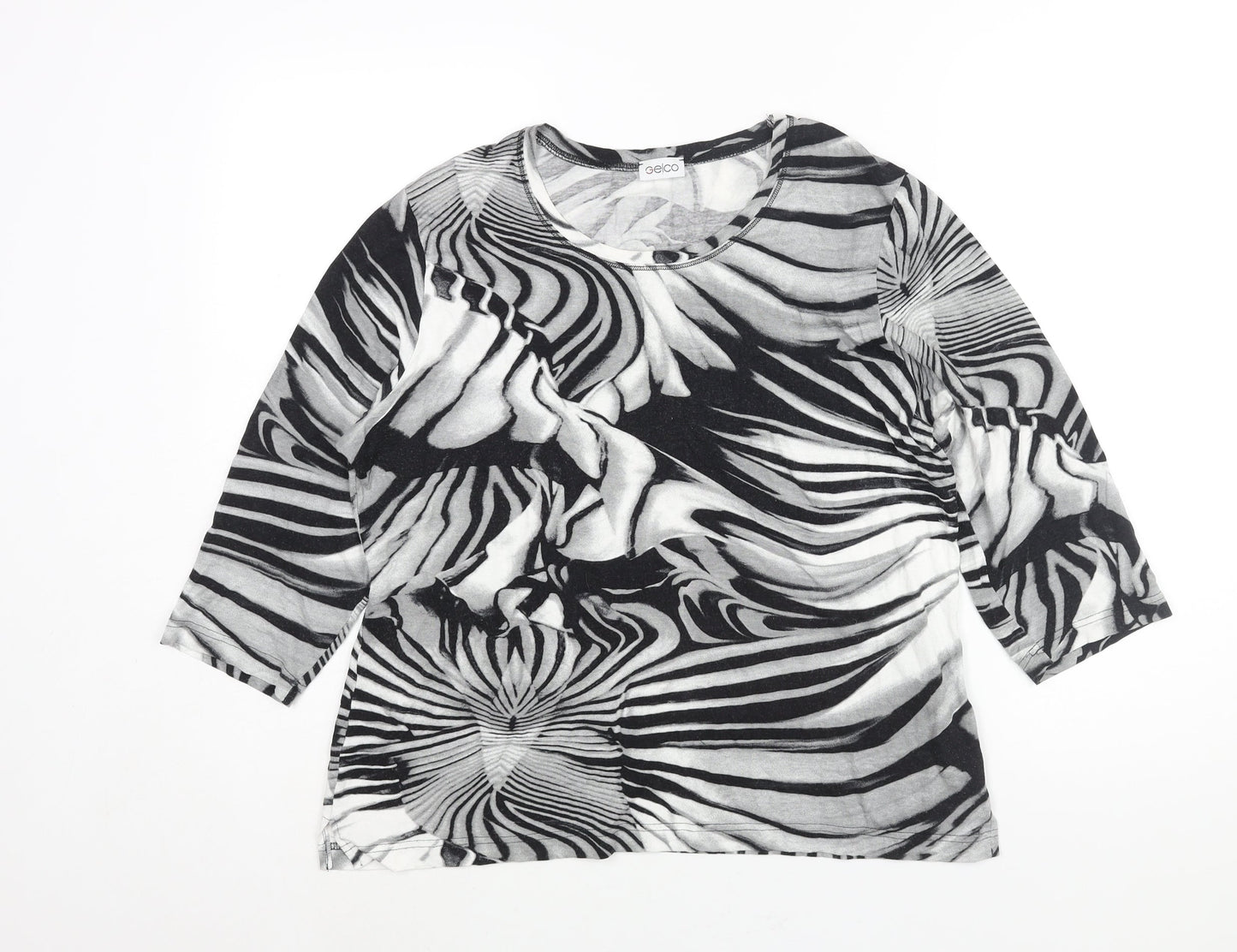 Gelco Womens Grey Geometric Viscose Basic Blouse Size 18 Round Neck