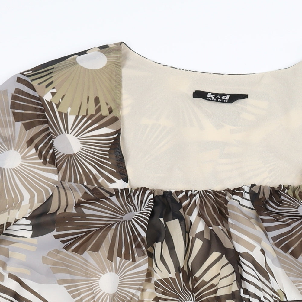 K&D Womens Brown Geometric Polyester Tunic Blouse Size 28 Square Neck - Belted