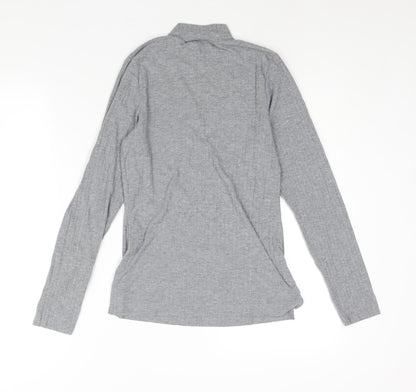River Island Womens Grey Viscose Basic Blouse Size 10 Mock Neck - Ribbed