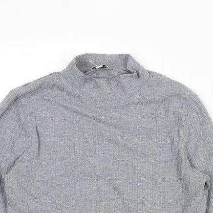River Island Womens Grey Viscose Basic Blouse Size 10 Mock Neck - Ribbed