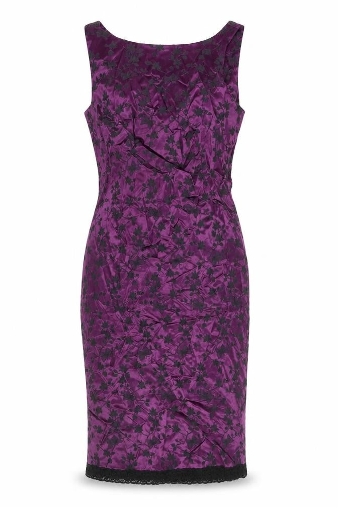 CDC Womens Purple Floral Polyester Shift Size 6 Round Neck Zip - Lace Trim
