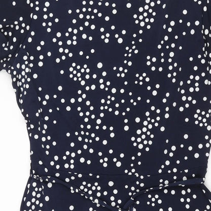 Oasis Womens Black Polka Dot Polyester A-Line Size S V-Neck Pullover - Button Detail Belted