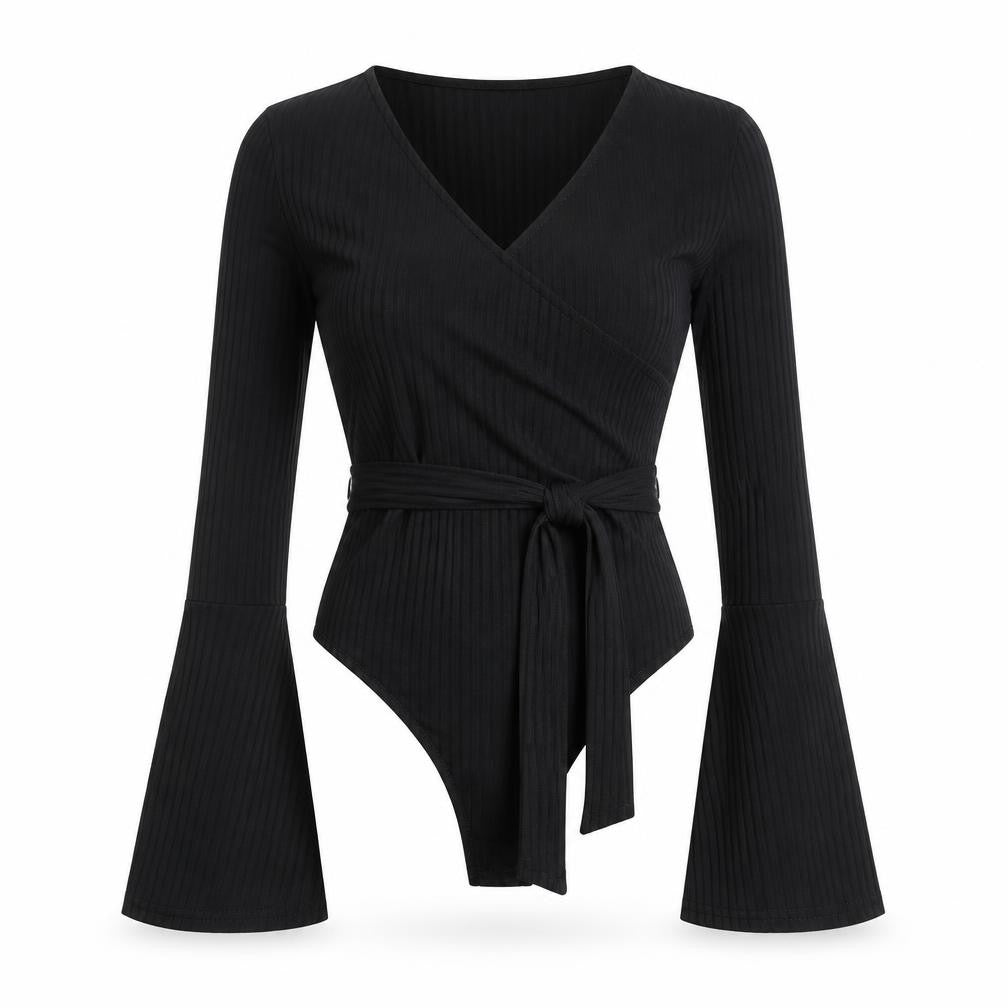 Boohoo Womens Black Polyester Bodysuit One-Piece Size 12 Snap - Belted