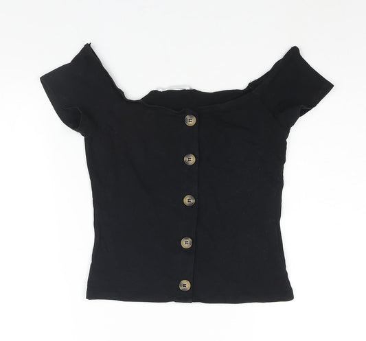 Terranova Womens Black Cotton Basic Blouse Size M Off the Shoulder - Button Detail