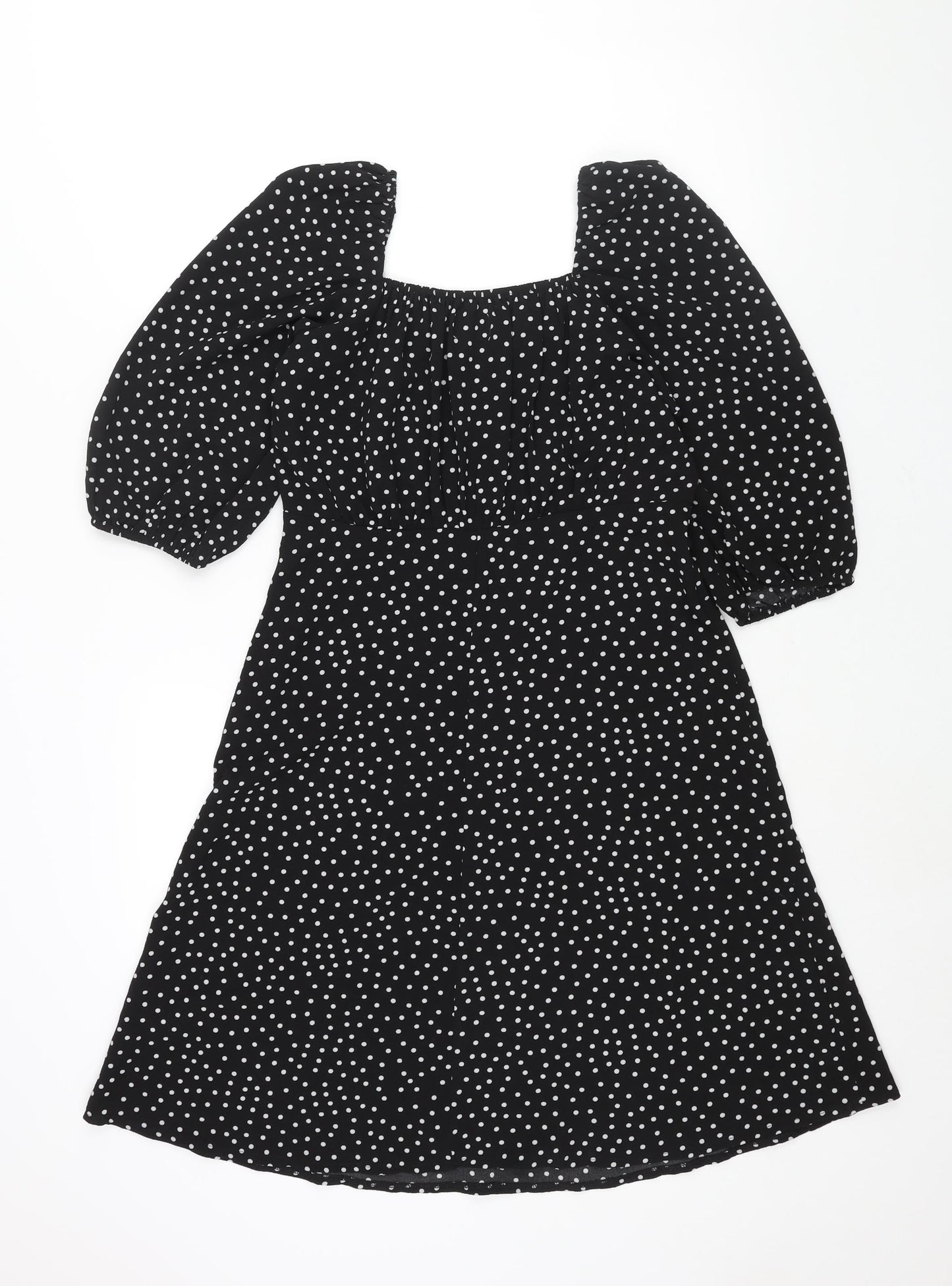 Stella Morgan Womens Black Polka Dot Polyester A-Line Size 10 Square Neck Pullover