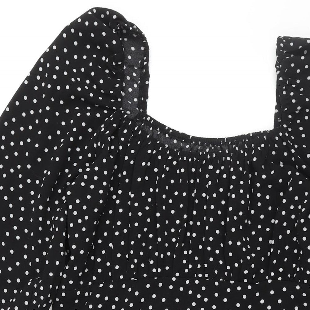 Stella Morgan Womens Black Polka Dot Polyester A-Line Size 10 Square Neck Pullover