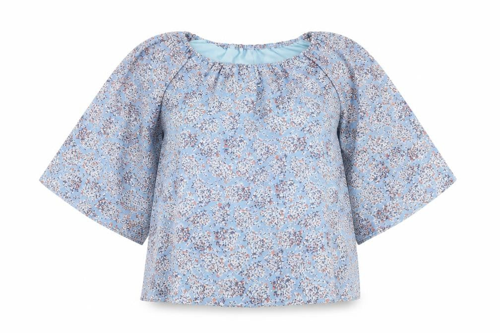 Natural Womens Blue Floral Polyester Basic Blouse Size S Boat Neck - S/M
