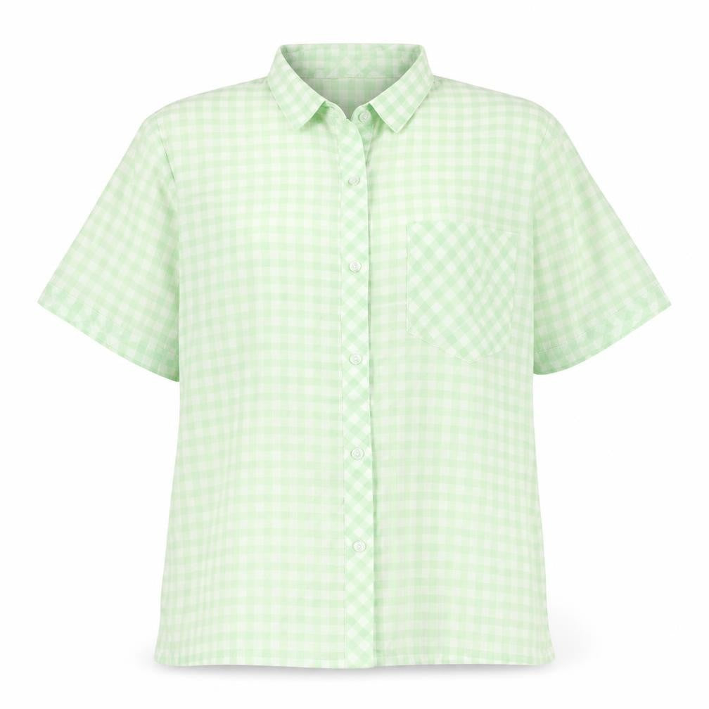 Justine Womens Green Plaid Cotton Basic Button-Up Size 16 Collared
