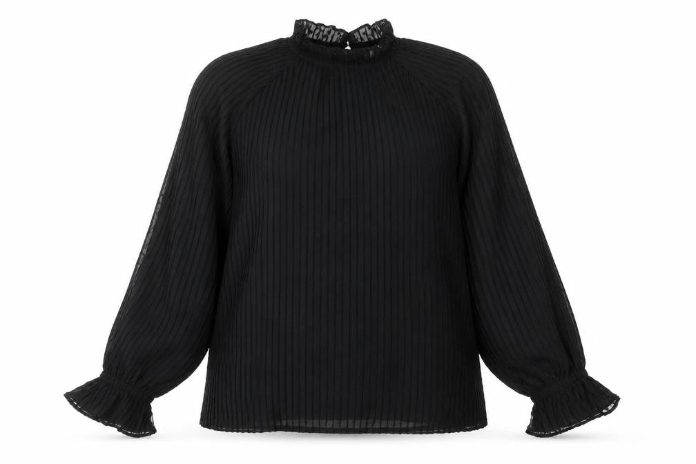 H&M Womens Black Polyester Basic Blouse Size L Round Neck - Embroidered