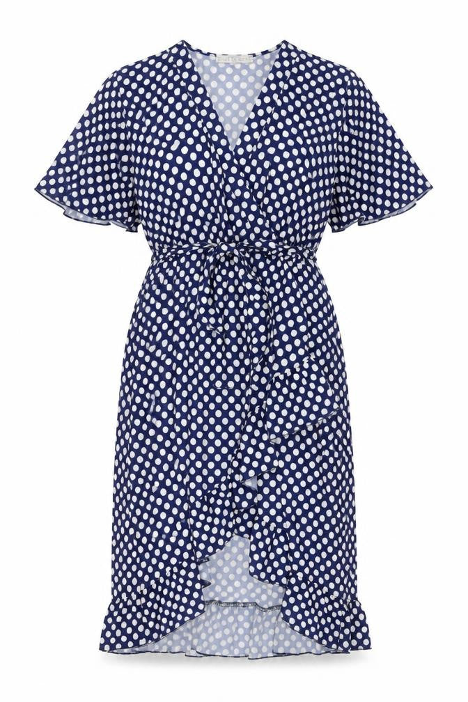 Pala D'oro Womens Beige Polka Dot Polyester A-Line Size L V-Neck Pullover - Belted