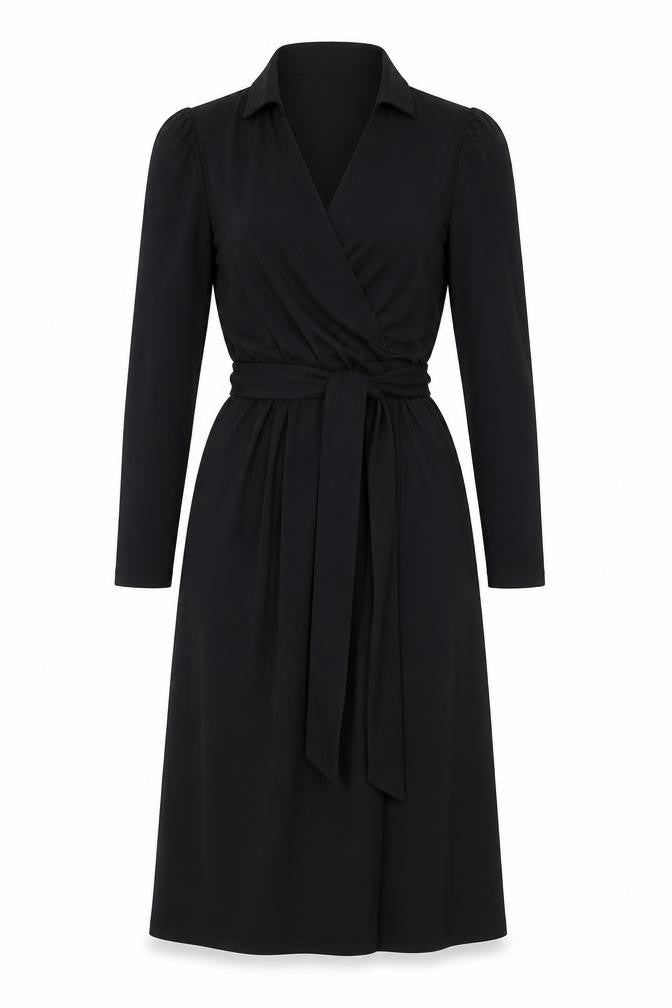 Marks & Spencer Womens Black Polyester A-Line Size 8 Collared Pullover - Belted