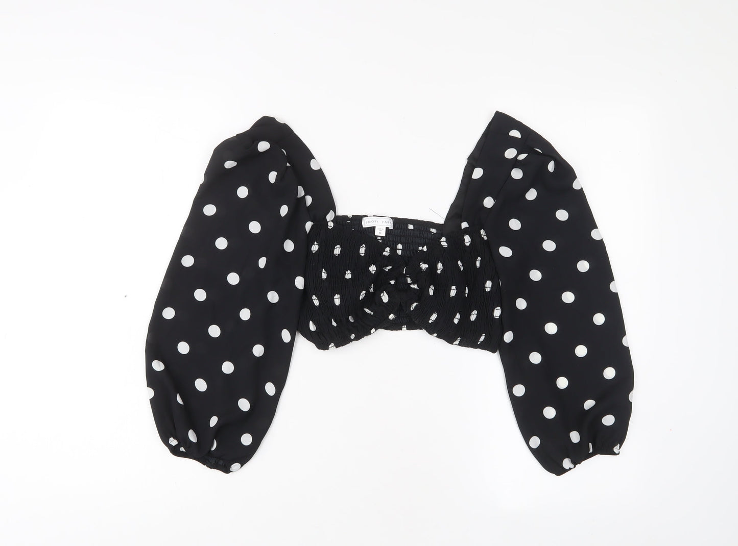 Emory Park Womens Black Polka Dot Polyester Basic Blouse Size M V-Neck