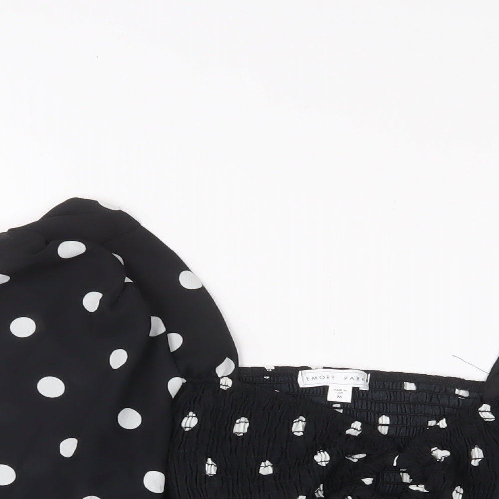 Emory Park Womens Black Polka Dot Polyester Basic Blouse Size M V-Neck