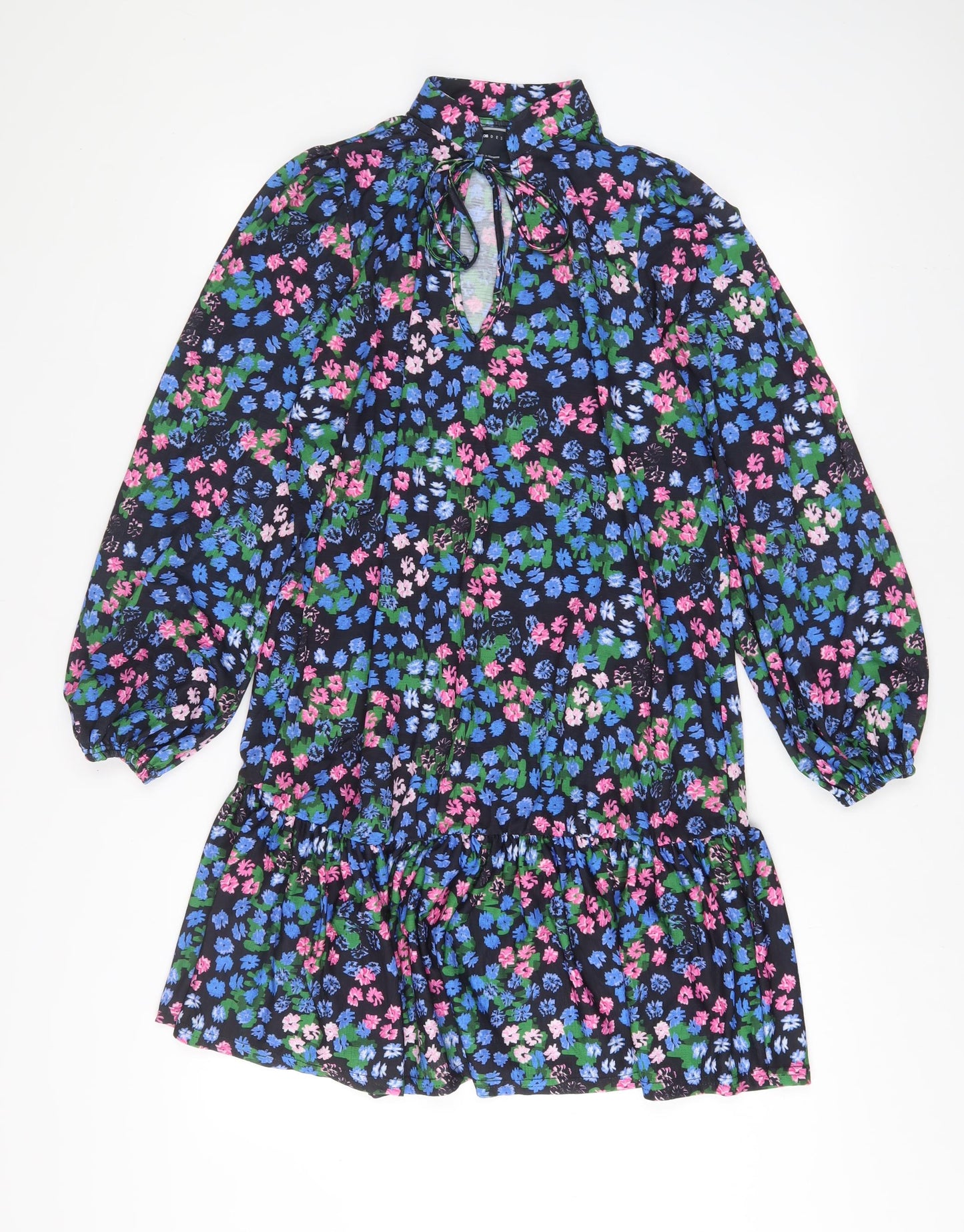 ASOS Womens Multicoloured Floral Polyester A-Line Size 10 Round Neck Tie - Keyhole neck