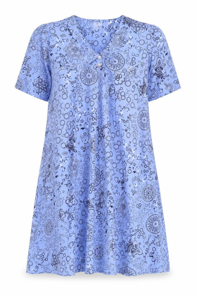Classics Womens Blue Geometric Polyester A-Line Size 28 V-Neck Pullover