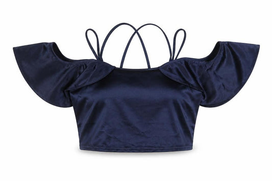 River Island Womens Blue Polyester Cropped Blouse Size 10 Scoop Neck - Cold Shoulder