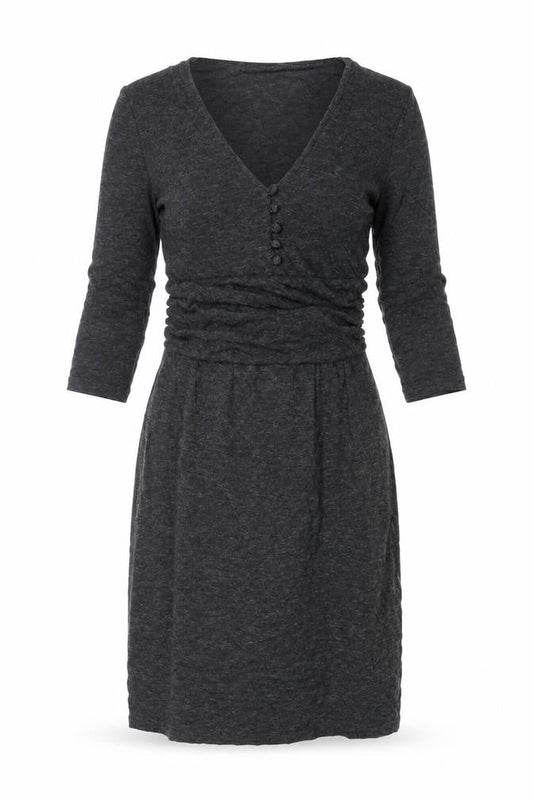 Oleana Womens Grey Acrylic A-Line Size XS V-Neck Pullover - Buttons