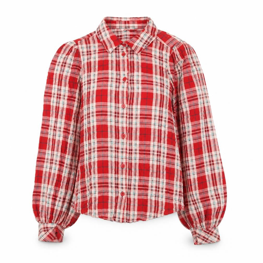Monki Womens Red Plaid Cotton Basic Button-Up Size S Collared