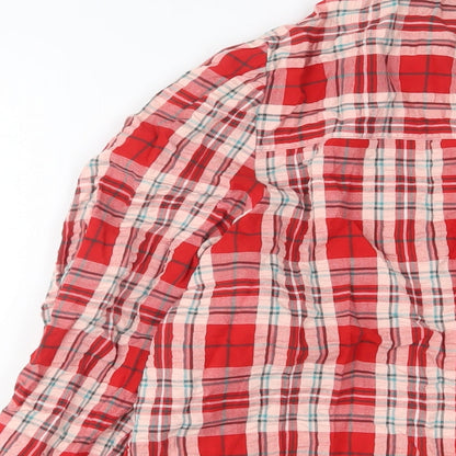 Monki Womens Red Plaid Cotton Basic Button-Up Size S Collared