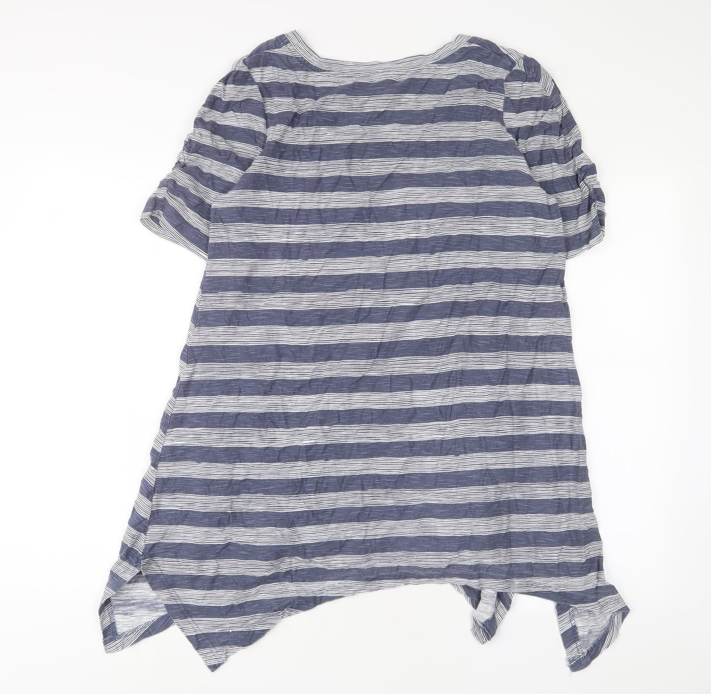 Capri Womens Blue Striped Cotton A-Line Size S Scoop Neck Pullover - Pockets