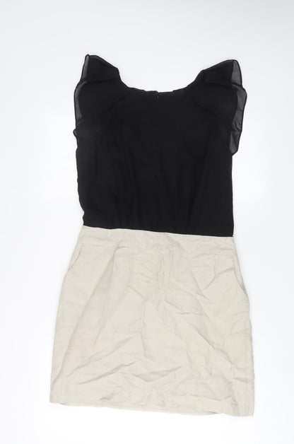 Next Womens Beige Polyester Sheath Size 12 Scoop Neck Button