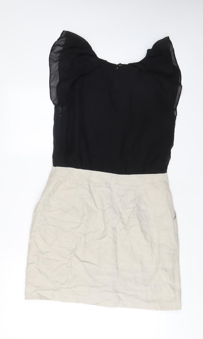 Next Womens Beige Polyester Sheath Size 12 Scoop Neck Button