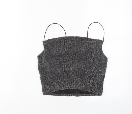 H&M Womens Silver Polyester Cropped Tank Size S Square Neck - Sparkle