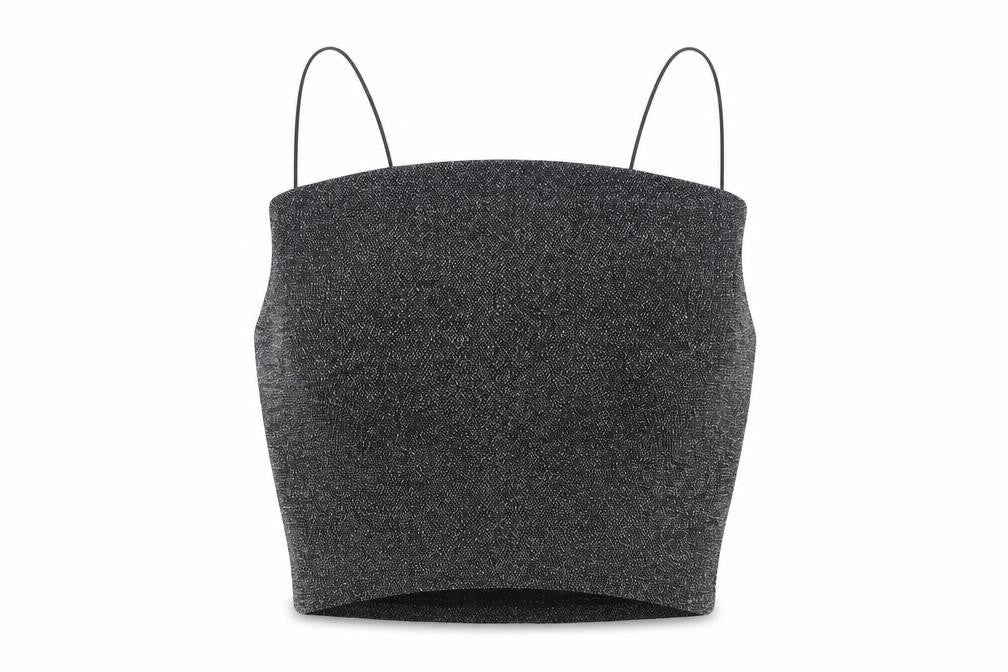 H&M Womens Silver Polyester Cropped Tank Size S Square Neck - Sparkle
