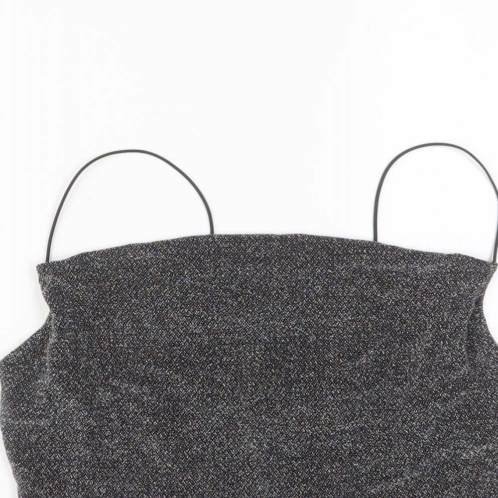 H&M Womens Silver Polyester Cropped Tank Size S Square Neck - Sparkle