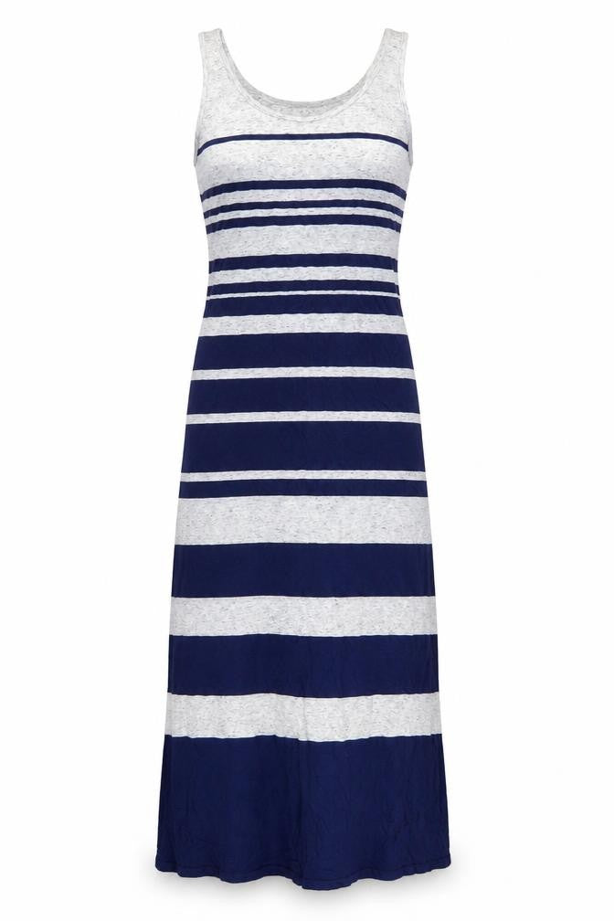 Warehouse Womens Blue Striped Linen A-Line Size 8 Scoop Neck Pullover
