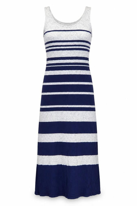 Warehouse Womens Blue Striped Linen A-Line Size 8 Scoop Neck Pullover