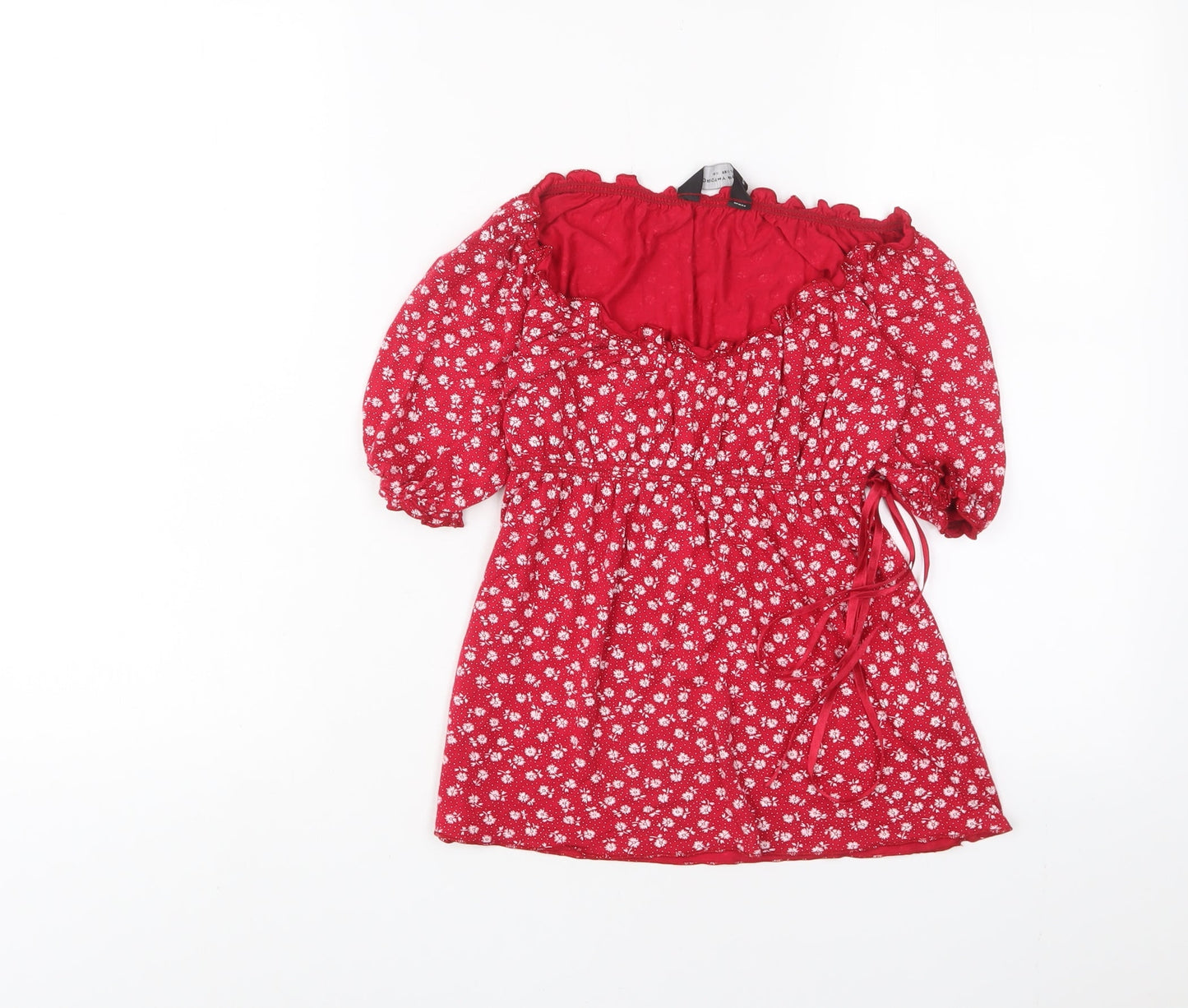 Dorothy Perkins Womens Red Floral Viscose Basic T-Shirt Size 10 Scoop Neck