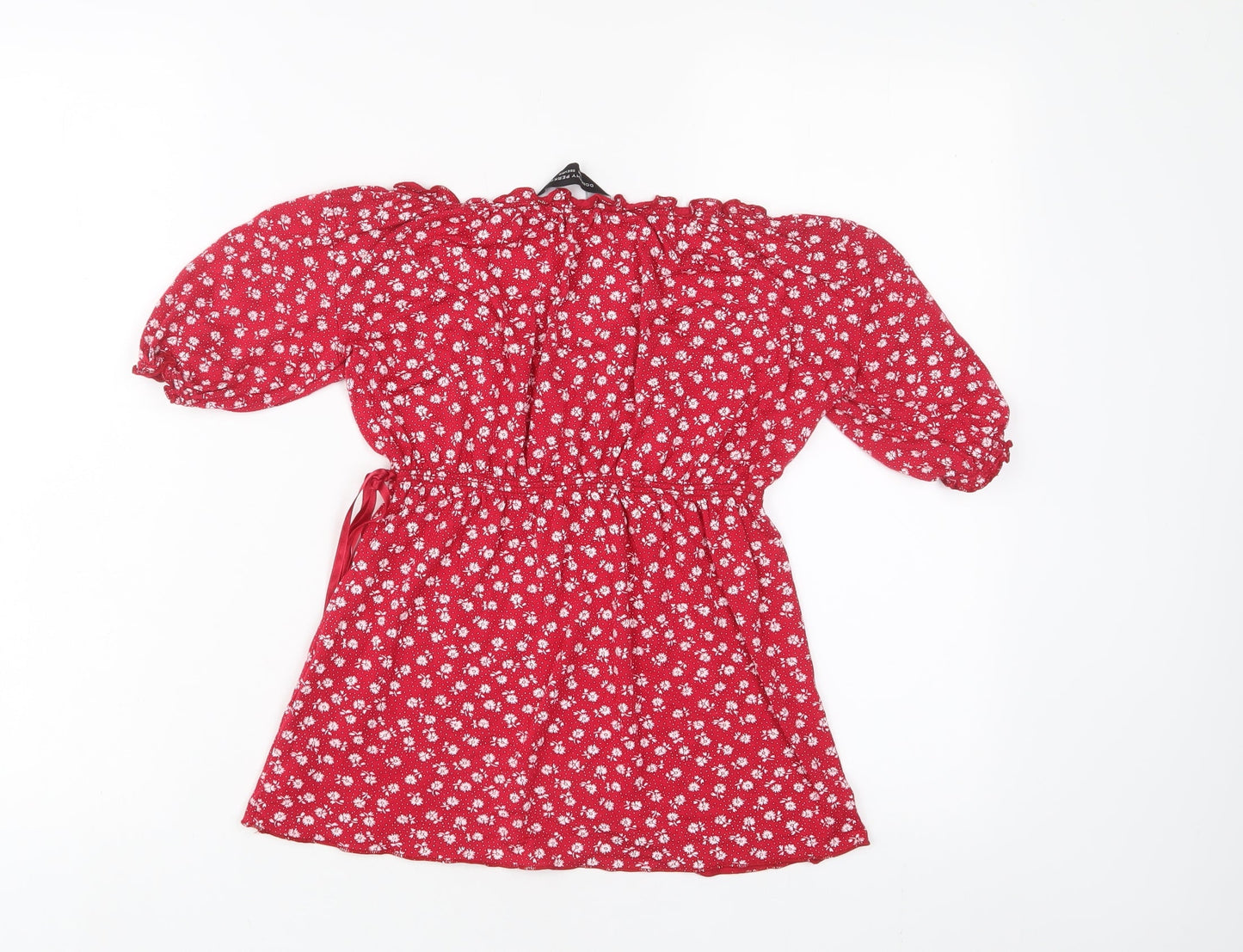 Dorothy Perkins Womens Red Floral Viscose Basic T-Shirt Size 10 Scoop Neck
