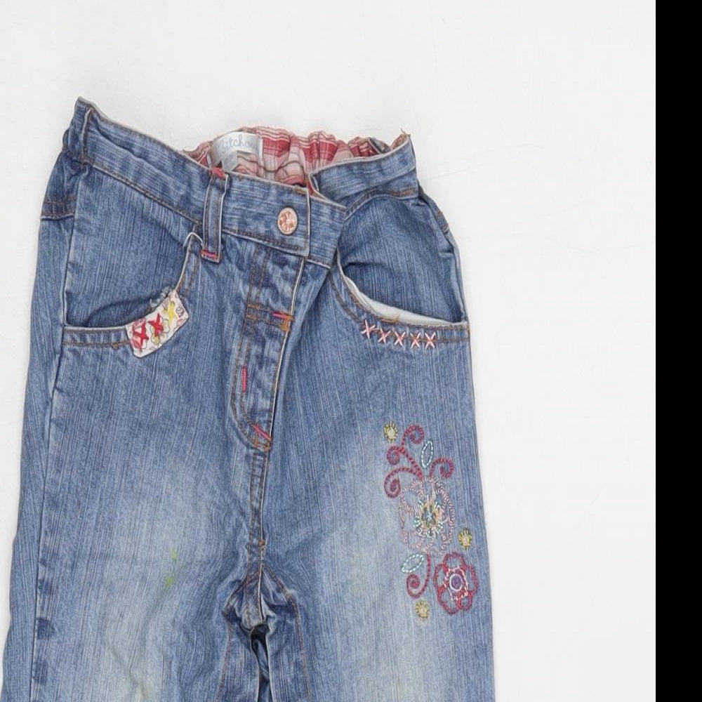 Kitchoun Girls Blue Cotton Capri Jeans Size 18 Months Snap - Embroidered