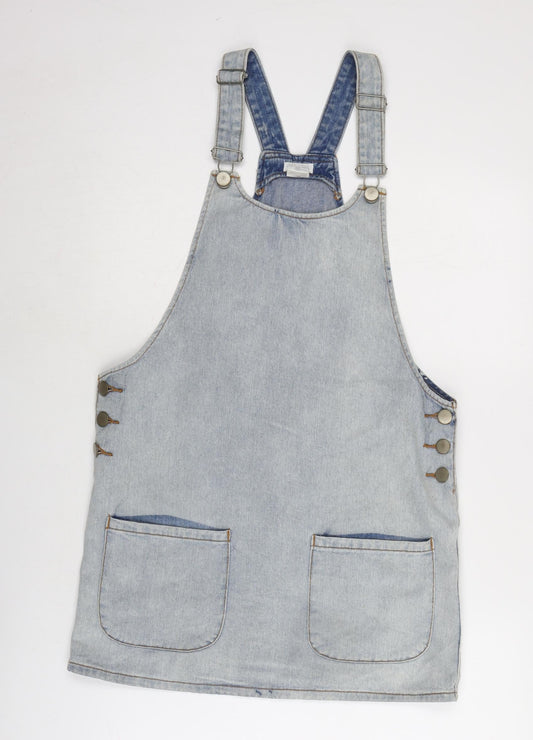 Cooperative Womens Blue Cotton Pinafore/Dungaree Dress Size S Round Neck Snap