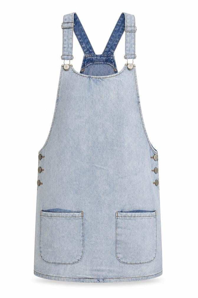 Cooperative Womens Blue Cotton Pinafore/Dungaree Dress Size S Round Neck Snap