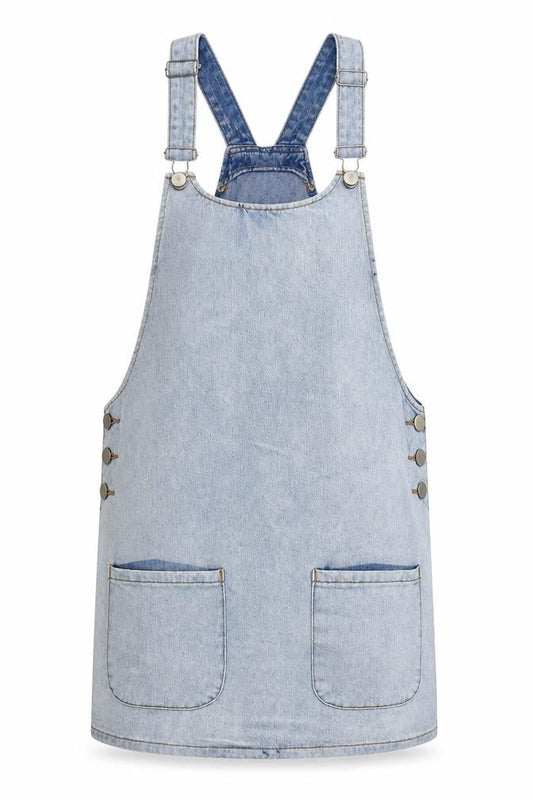 Cooperative Womens Blue Cotton Pinafore/Dungaree Dress Size S Round Neck Snap