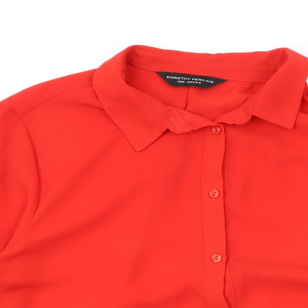Dorothy Perkins Womens Red Polyester Basic Button-Up Size 14 Collared