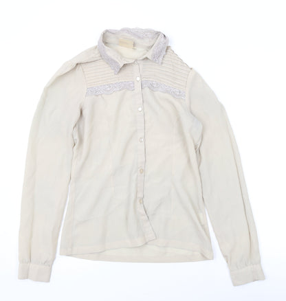 Additional front view of ICHI women’s beige polyester basic button-up, size UK 8, collared